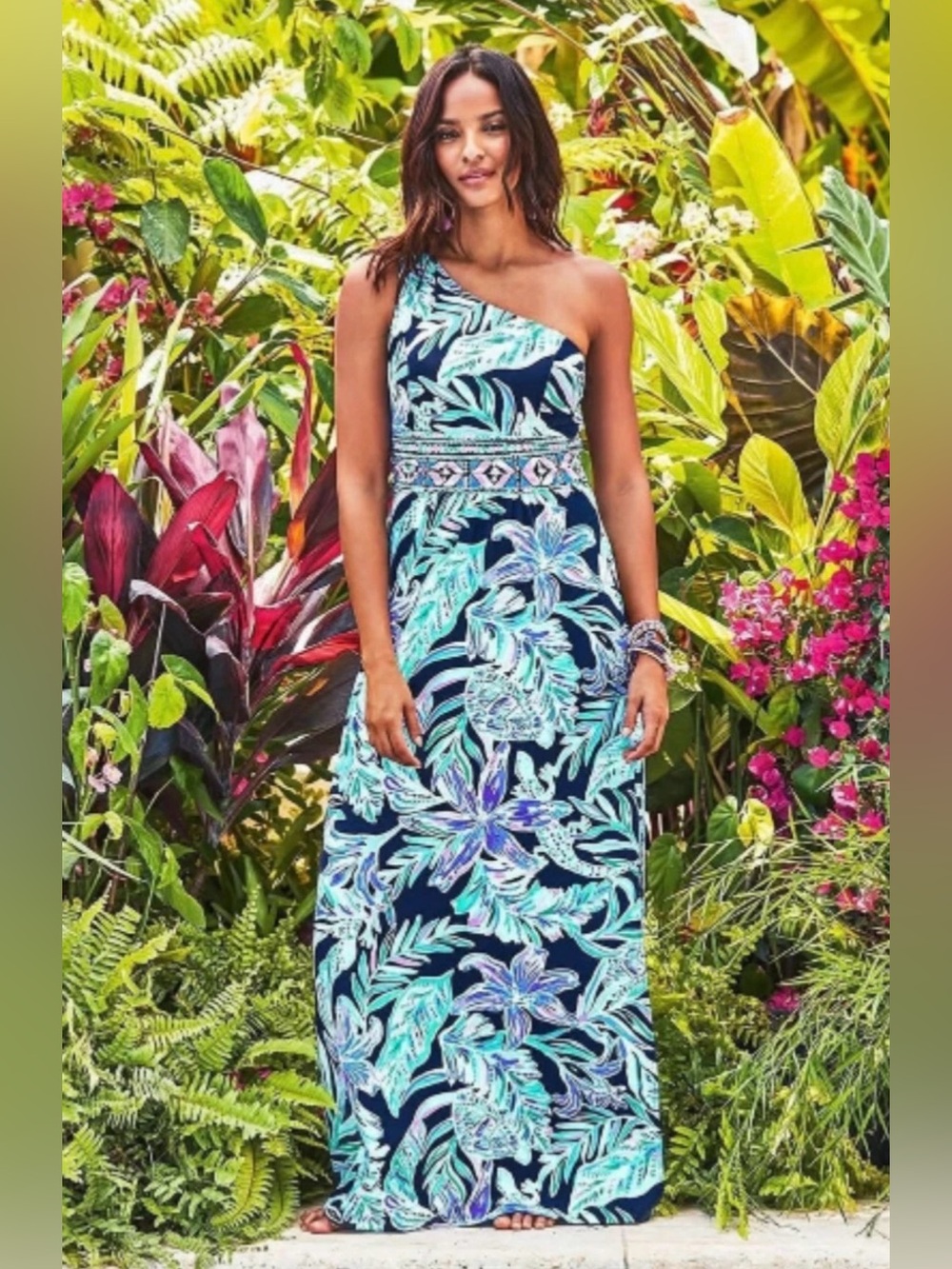 Lilly Pulitzer one shoulder floral Malia maxi dress